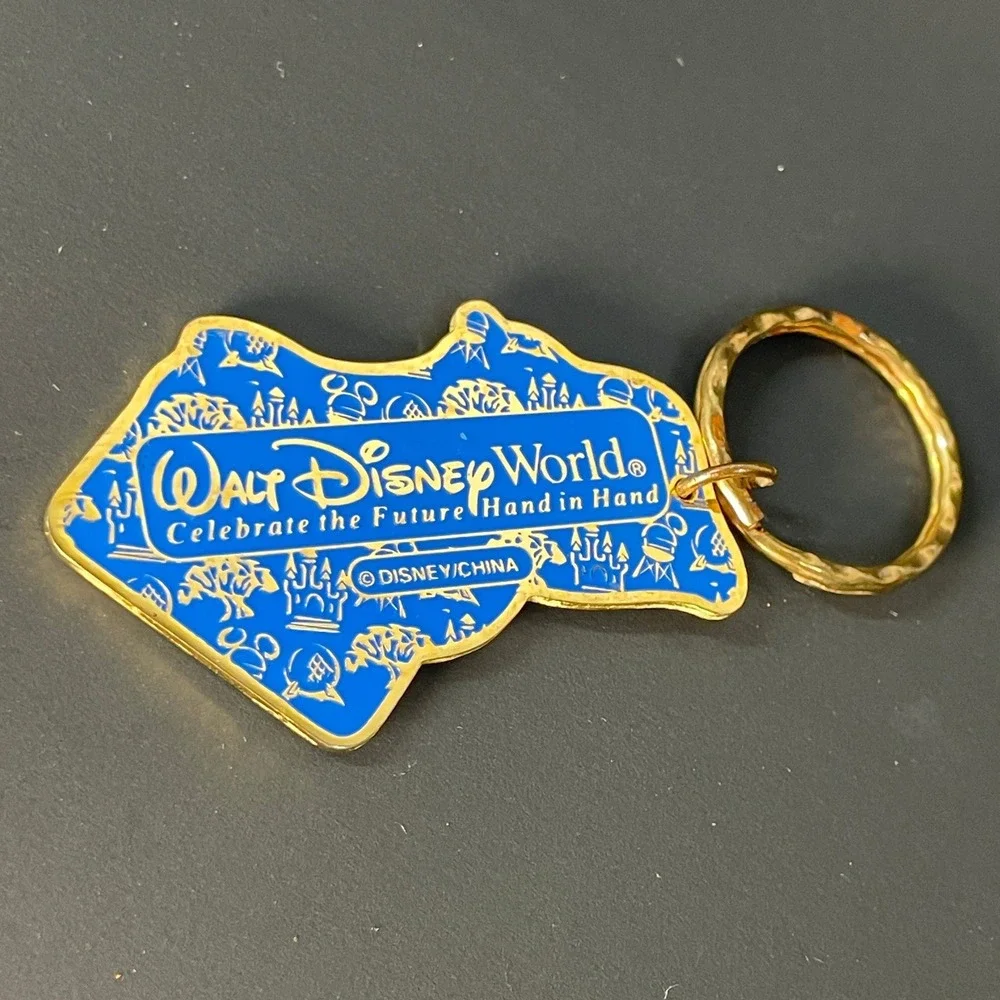 Disney World Keychain Vintage Megan Mickey Donald Goofy Celebrate Blue